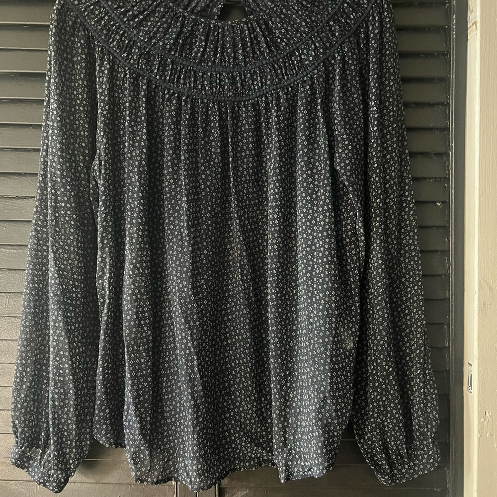 Navy blue  and White Patterned Blouse